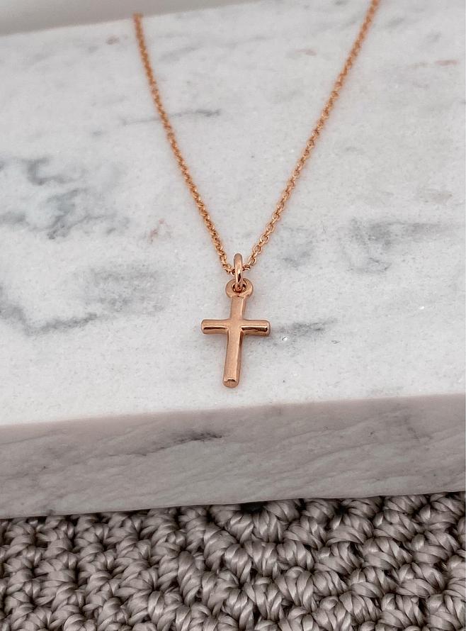Small Plain Cross Charm in 9ct Rose Gold