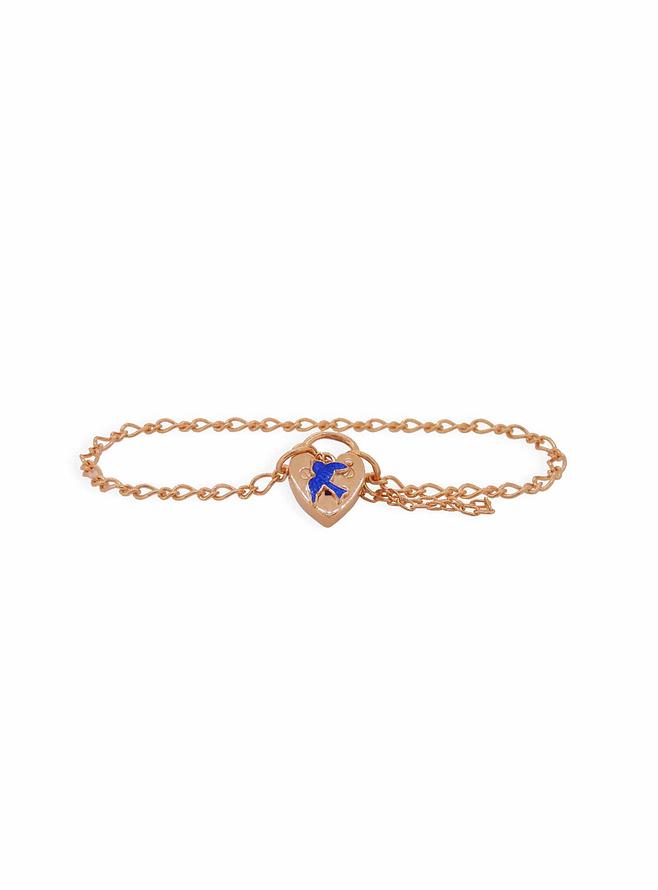Figaro Bluebird Padlock Bracelet in Rose