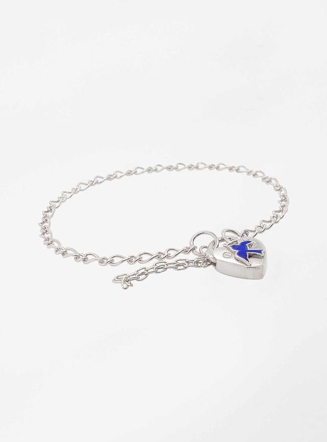 Figaro Bluebird Padlock Bracelet in Sterling Silver