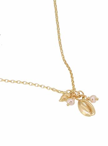 Nalu Seashell Pearl Charm Belcher Anklet in 9ct Gold