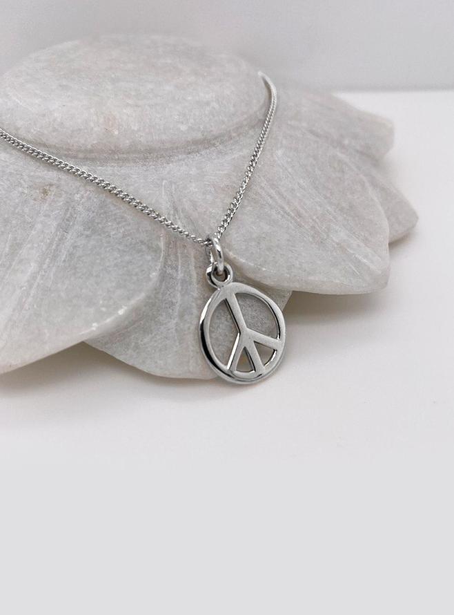 Solid Peace Sign Symbol 15mm Pendant in 9ct White Gold