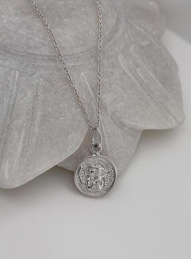 Guardian Angel Cherub Medallion Pendant in Sterling Silver