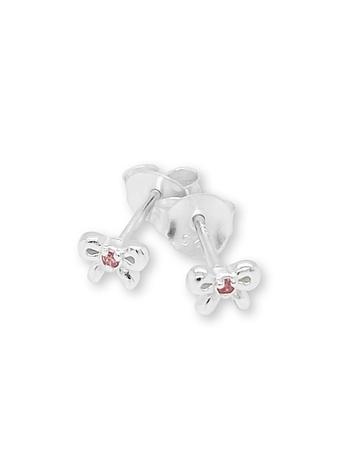 Birthstone Tiny Bow Stud Earrings in Sterling Silver