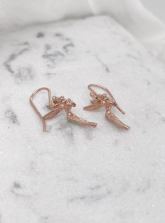 Tinkerbell Fairy Charm Earrings in 9ct Rose Gold