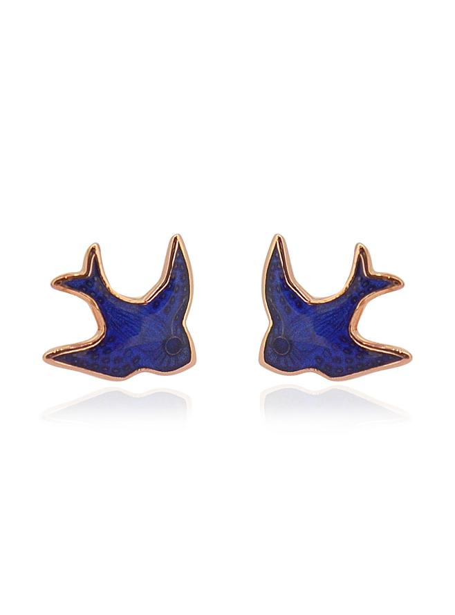 Bluebird Charm Stud Earrings in 9ct Rose Gold