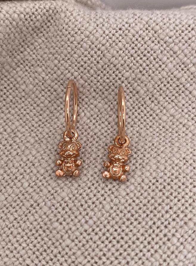 Teddy Bear Charms for Sleeper Earrings in 9ct Rose Gold