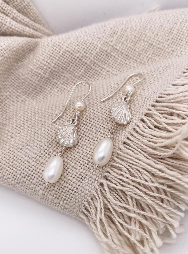 Shorelines Pearl Seashell Charm Earrings in Sterling Silver