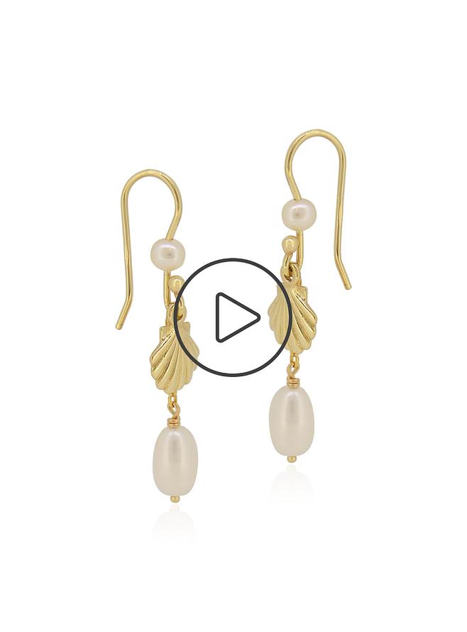 Shorelines Pearl Seashell Charm Earrings in 9ct Gold