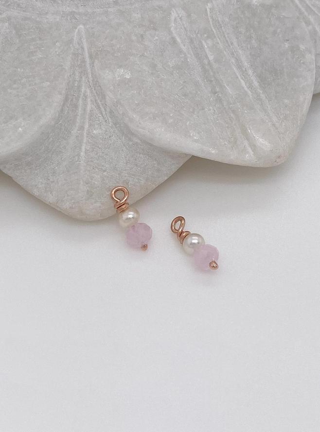 Rose Quartz Pearl Drops for Sleeper Earrings in 9ct Rose Gold