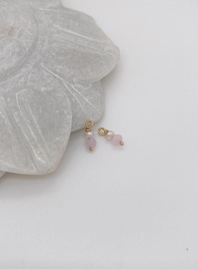 Rose Quartz Pearl Drops for Sleeper Earrings in 9ct Gold