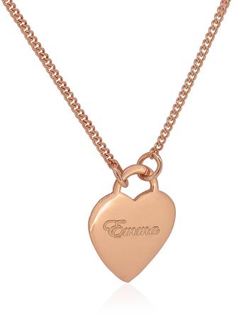 Personalised Large Love Heart Tag Charm Necklace in 9ct Rose Gold