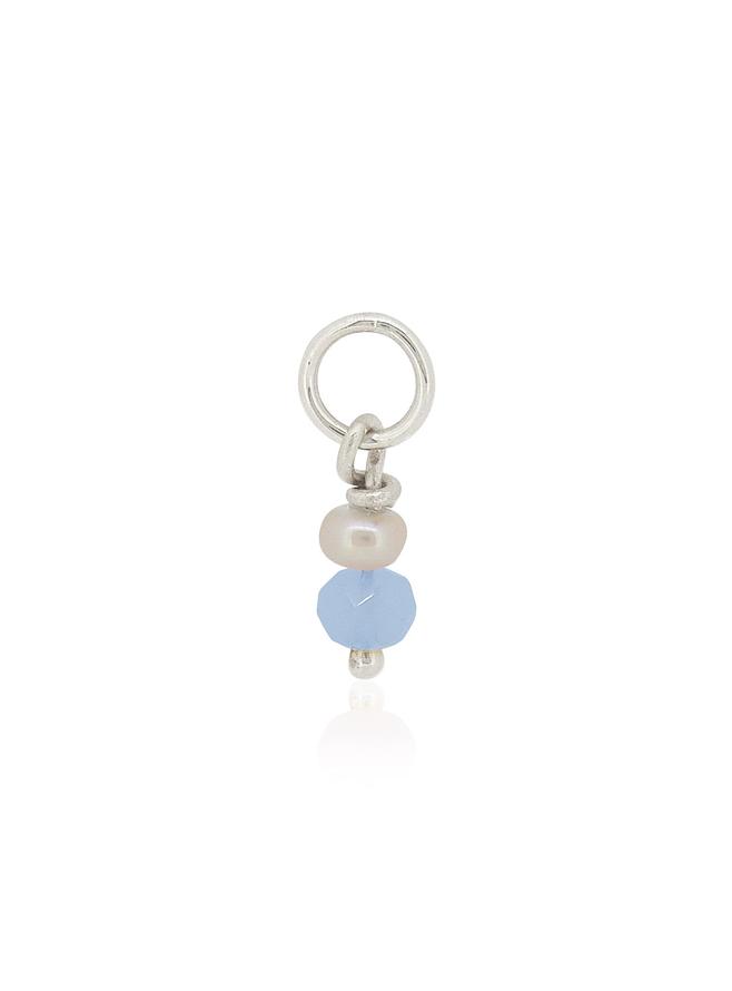 Blue Chalcedony Pearl Drop Charm in Sterling Silver