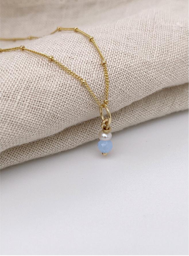 Blue Chalcedony Pearl Drop Charm in 9ct Gold