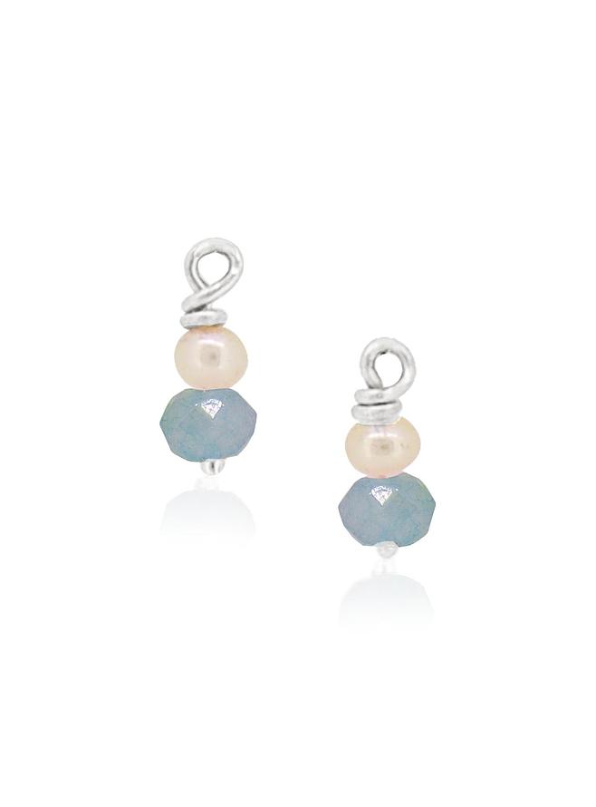 Blue Chalcedony Pearl Drops for Sleeper Earrings in Sterling Silver