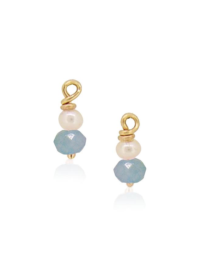 Blue Chalcedony Pearl Drops for Sleeper Earrings in 9ct Gold