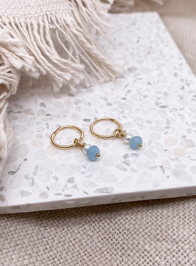 Blue Chalcedony Pearl Drops for Sleeper Earrings in 9ct Gold
