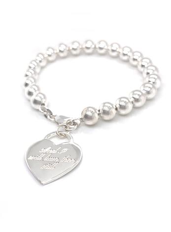 Personalised Heart 8mm Ball Bead Bracelet in Sterling Silver