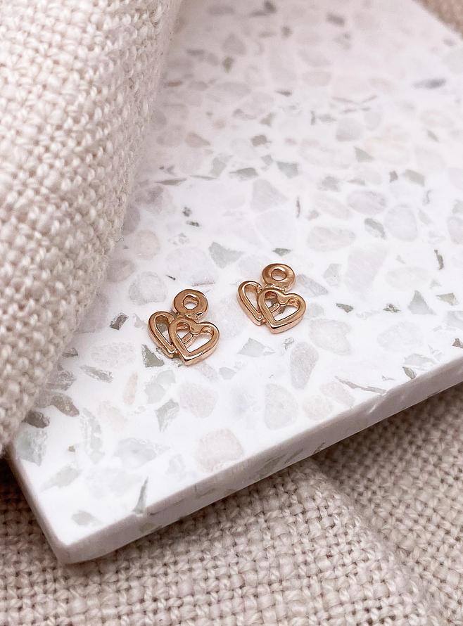 Twin Love Hearts Charms for Sleeper Earrings in 9ct Rose Gold