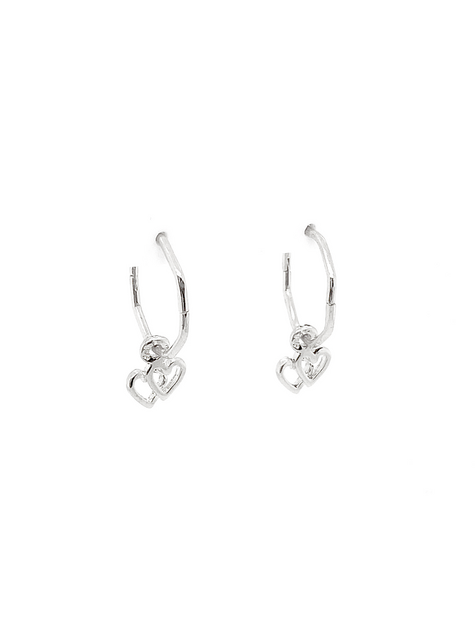 Twin Love Hearts Charms for Sleeper Earrings in Sterling Silver