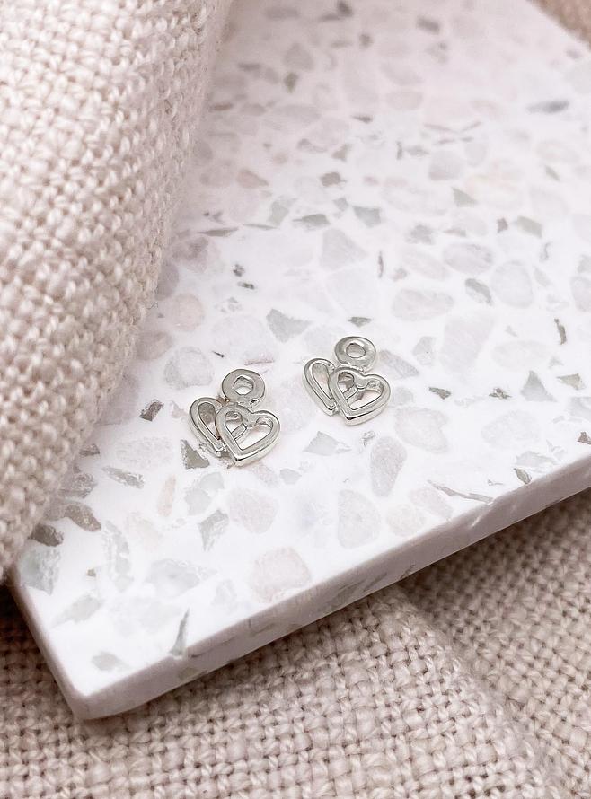 Twin Love Hearts Charms for Sleeper Earrings in Sterling Silver
