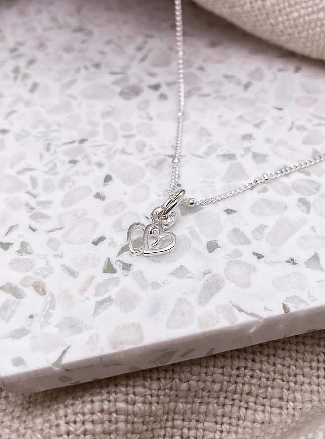 Small Twin Love Hearts Charm in Sterling Silver
