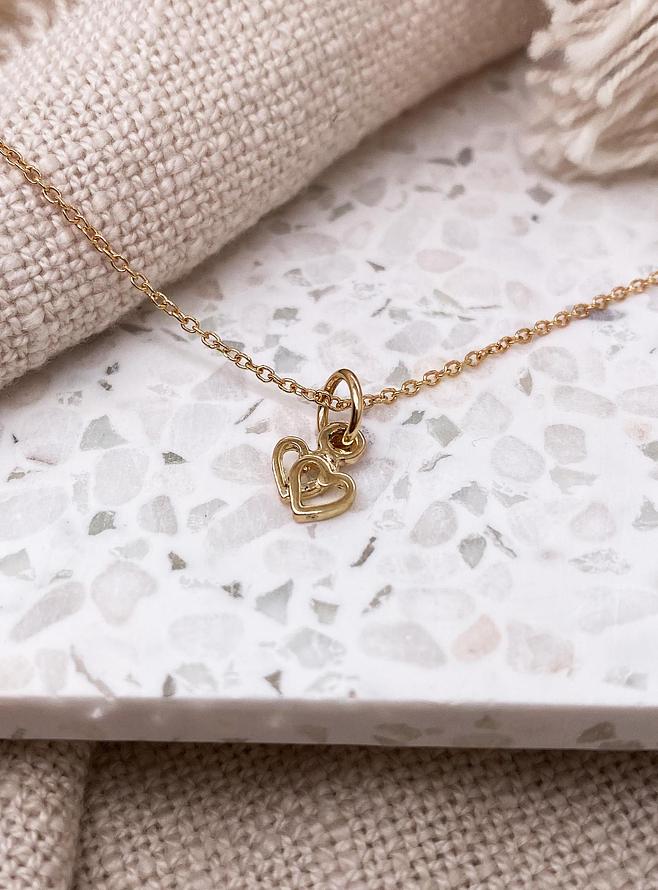 Small Twin Love Hearts Charm in 9ct Gold