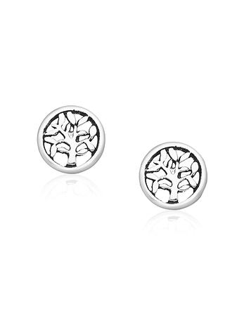 Tree of Life Circle Stud Earrings in Sterling Silver