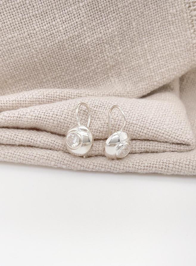 Elsa Domed Euro Cz Earrings in Sterling Silver