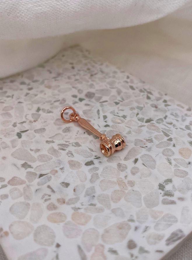 Justice Judge Gavel Charm Pendant in 9ct Rose Gold