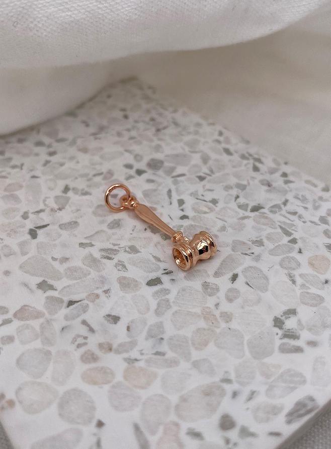 Justice Judge Gavel Charm Pendant in 9ct Rose Gold