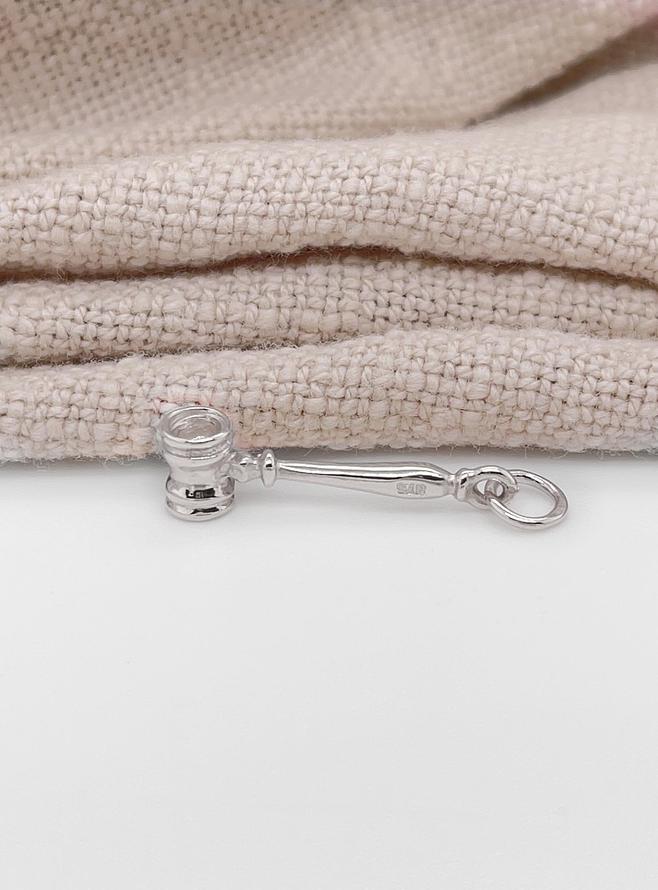 Justice Judge Gavel Charm Pendant in 9ct White Gold