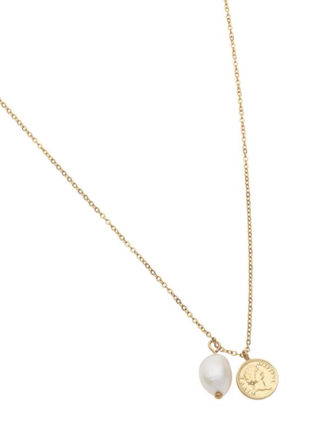 Pastiche Siren Pearl Mini Coin Necklace in Gold