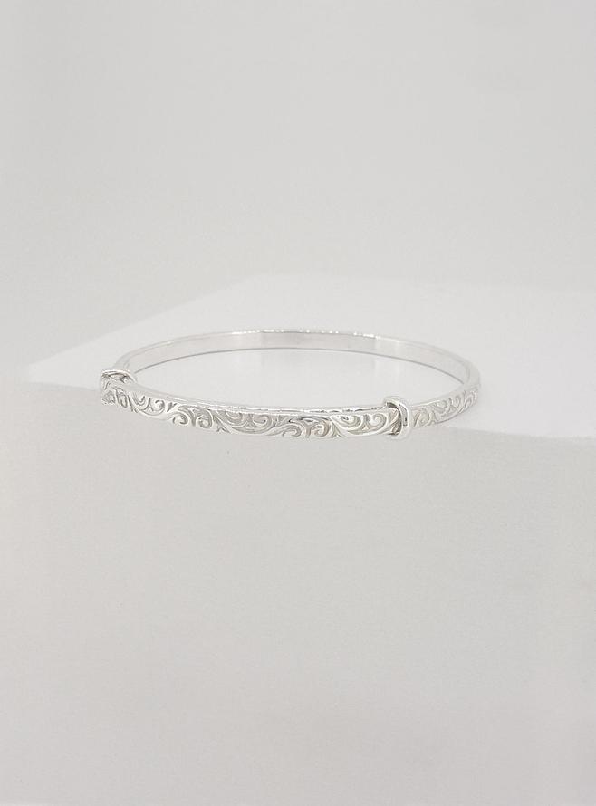 Baby - Adult Filigree 3mm Expanding Bangle in Sterling Silver