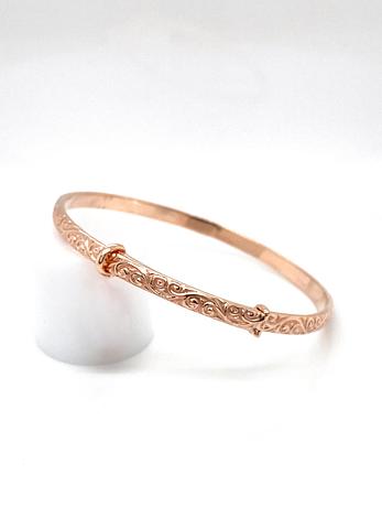Baby - Adult Filigree 3mm Expanding Bangle in 9ct Rose Gold