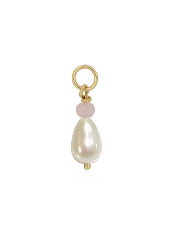 Coco Drop Pearl and Rose Quartz Charm in 9ct Gold