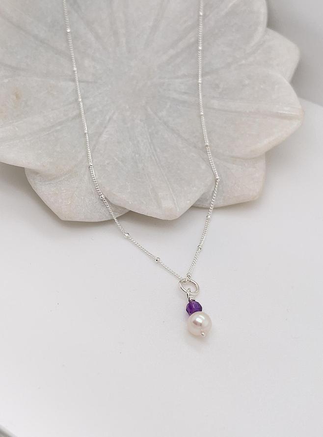 Coco Pearl and Amethyst Drop Charm in Sterling Silver