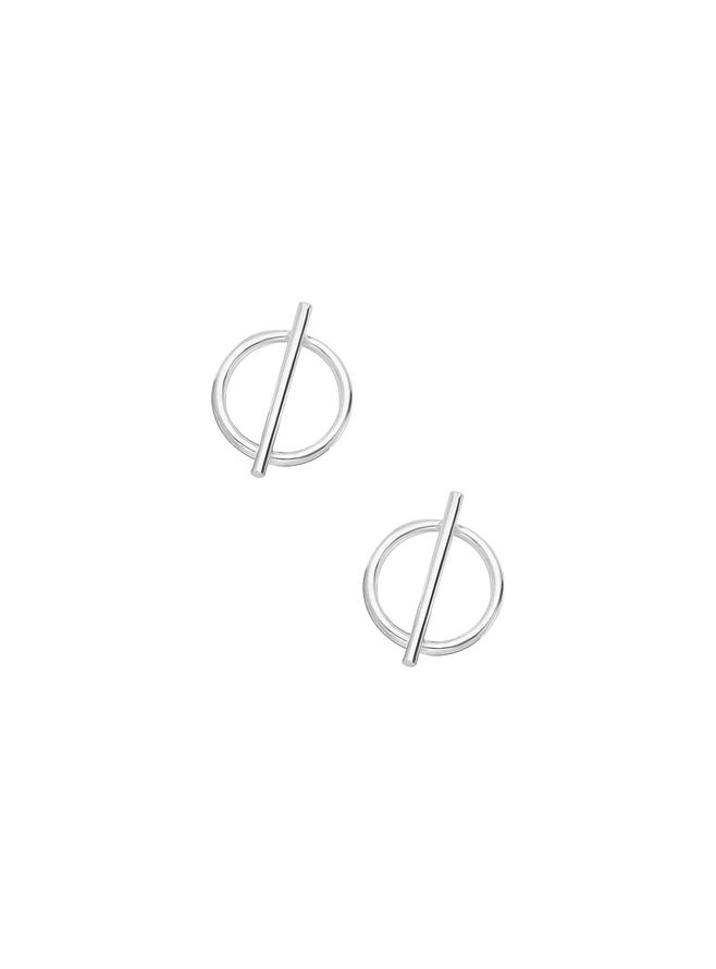 Small Circle Bar Stud Earrings in Sterling Silver