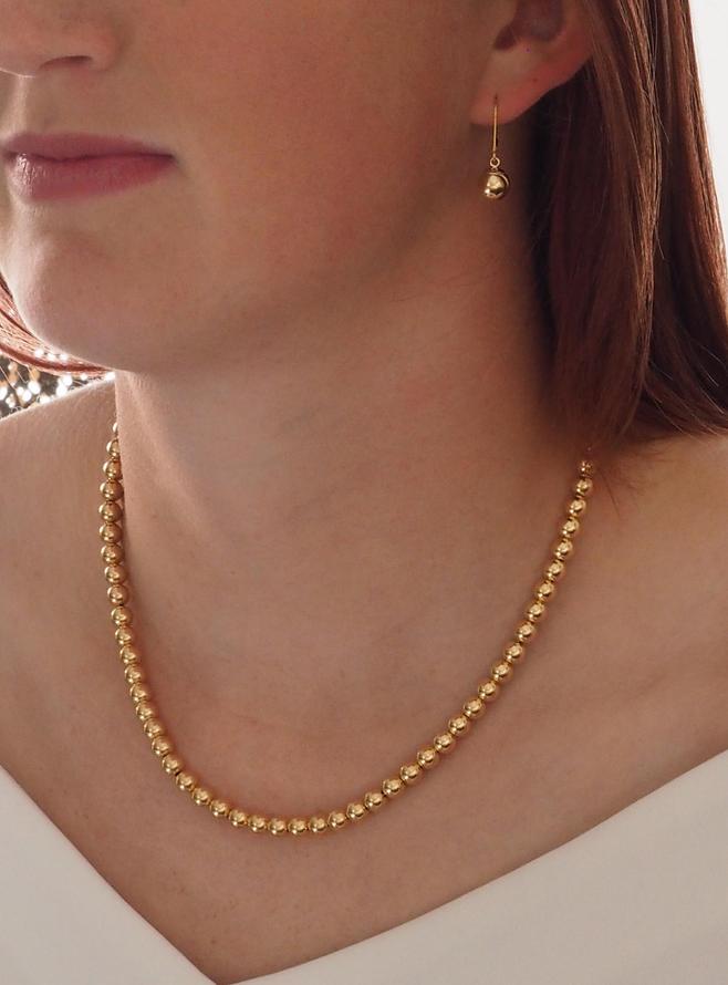 Spherical 7mm Ball Bead Necklace in 14k Rolled Gold