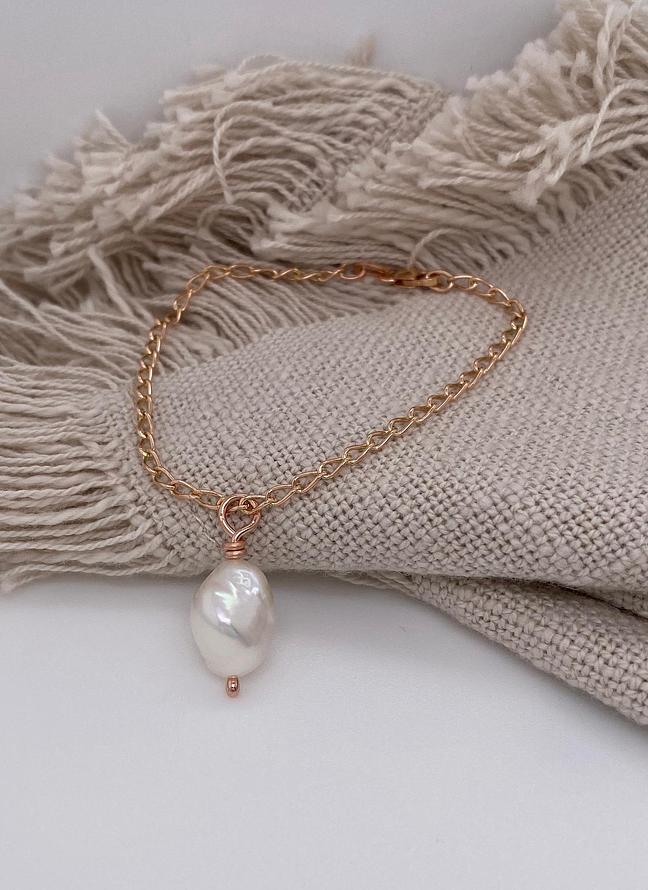 Coco Pearl Drop Charm Bracelet in 9ct Rose Gold