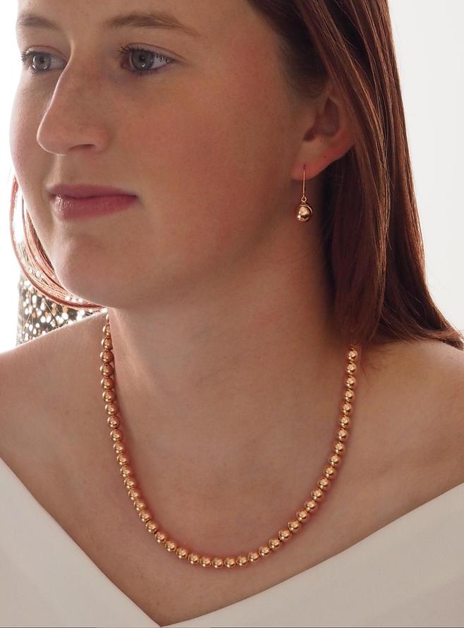 Spherical 8mm Ball Bead Necklace in 14k Rolled Rose Gold
