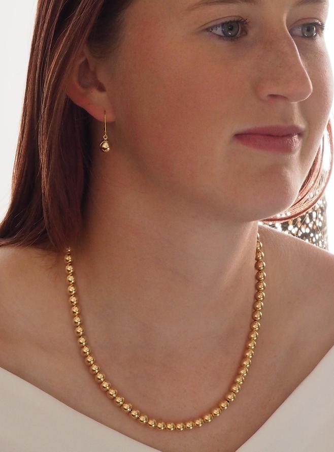 Spherical 8mm Ball Bead Necklace in 14k Rolled Gold
