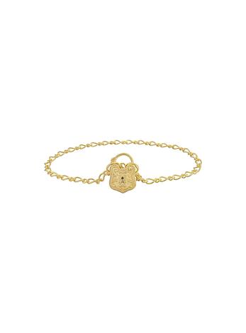 Figaro Curb Shield Padlock Bracelet in Gold