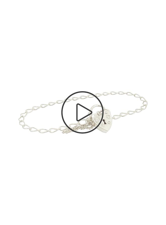 Small Curb Heart Padlock Baby Bracelet in Sterling Silver