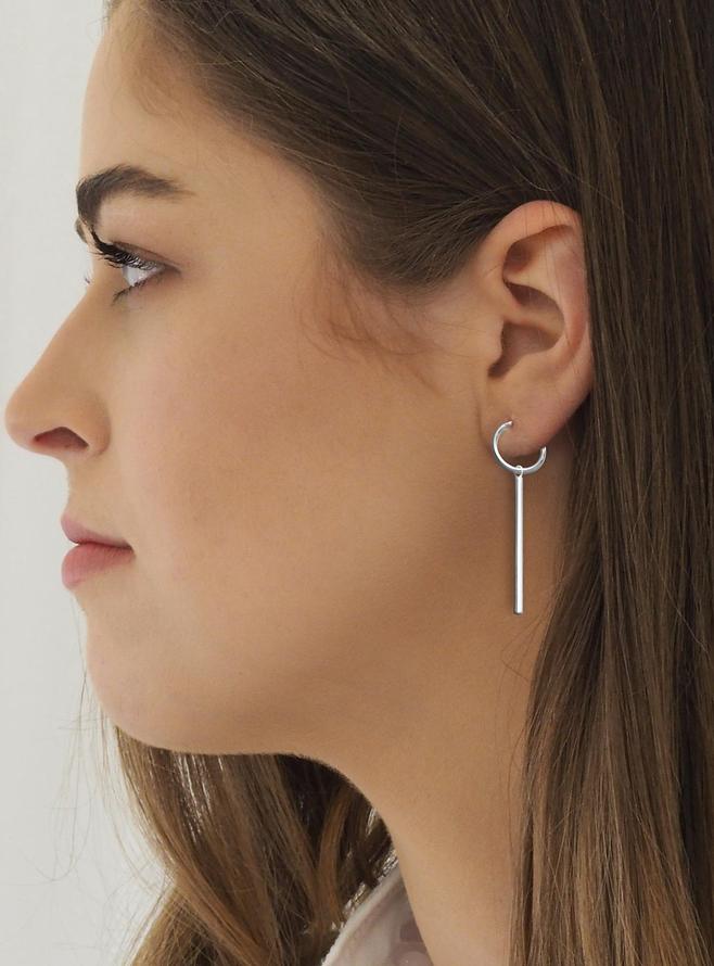 Dakota Drop Bar Hoop Earrings in Sterling Silver