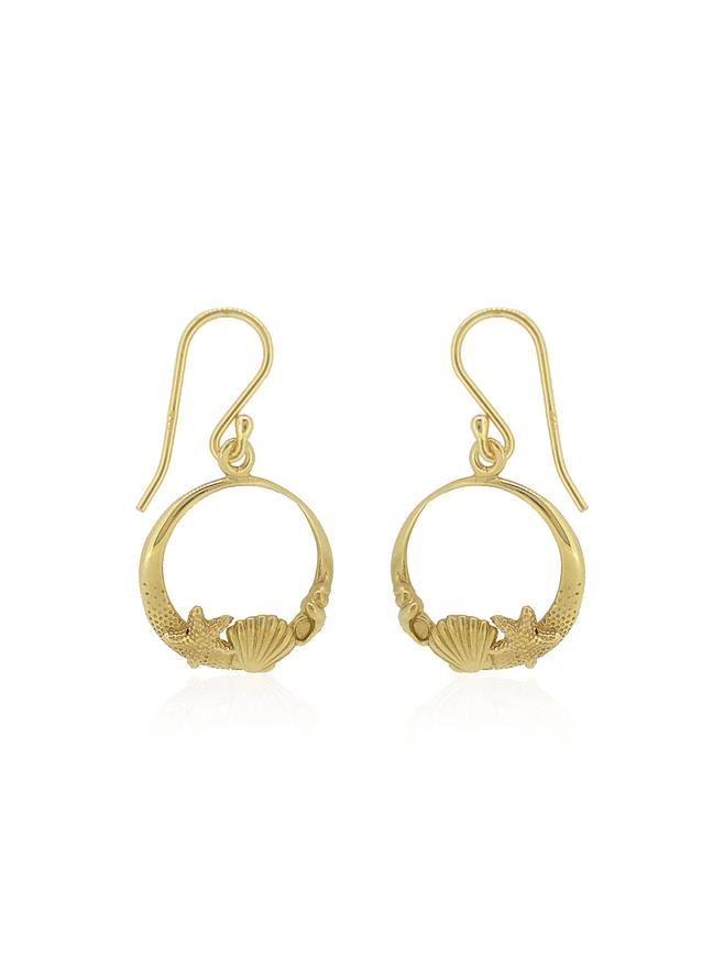 Nalu Seaside Shell Starfish Charm Earrings in 9ct Gold