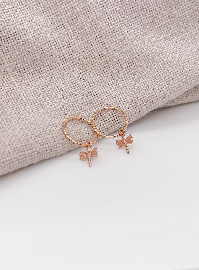 Small Dragonfly Charms for Sleeper Earrings in 9ct Rose Gold