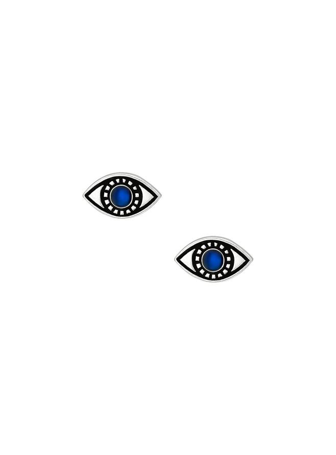 Small Blue Evil Eye Stud Earrings in Sterling Silver