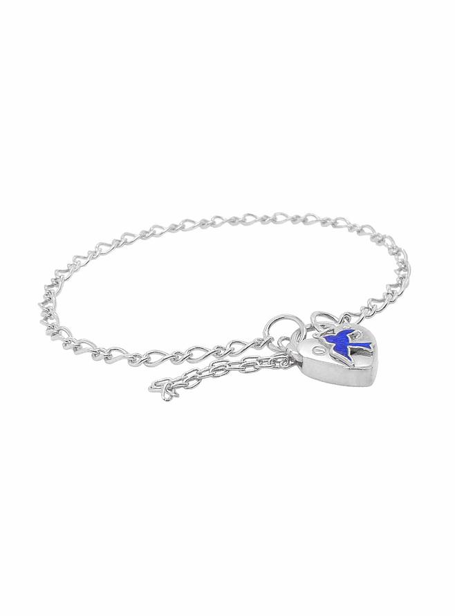 Bluebird Figaro Padlock Charm Bracelet in Sterling Silver