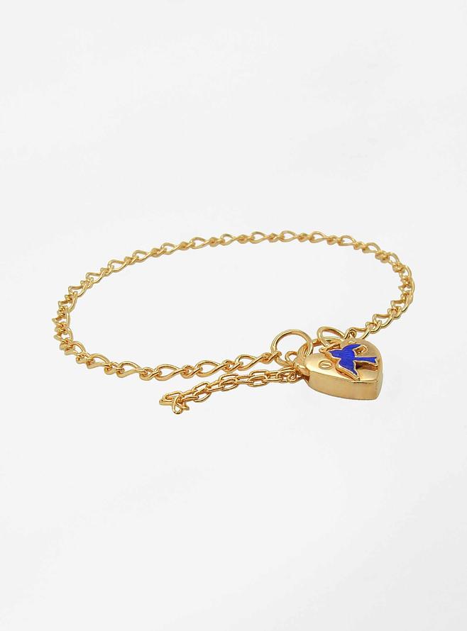 Bluebird Figaro Padlock Charm Bracelet in 9ct Gold
