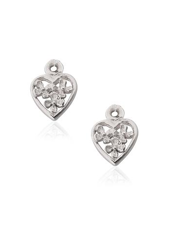 Flower Heart Charms for Sleeper Earrings in 9ct White Gold